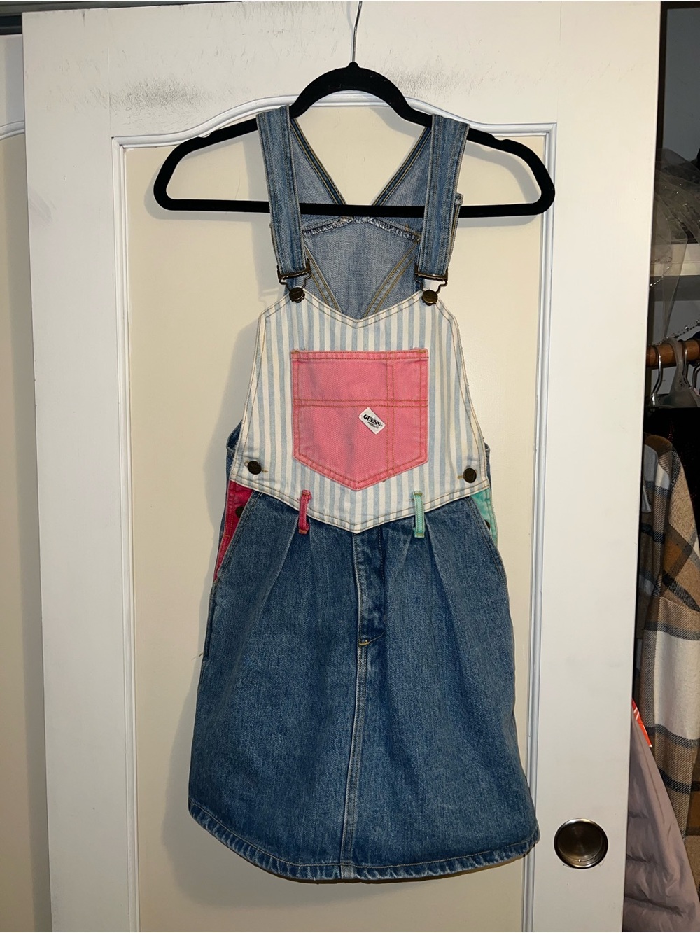 Vintage Guess George’s Marciano Made in USA Denim Pinstriped Overall Dress